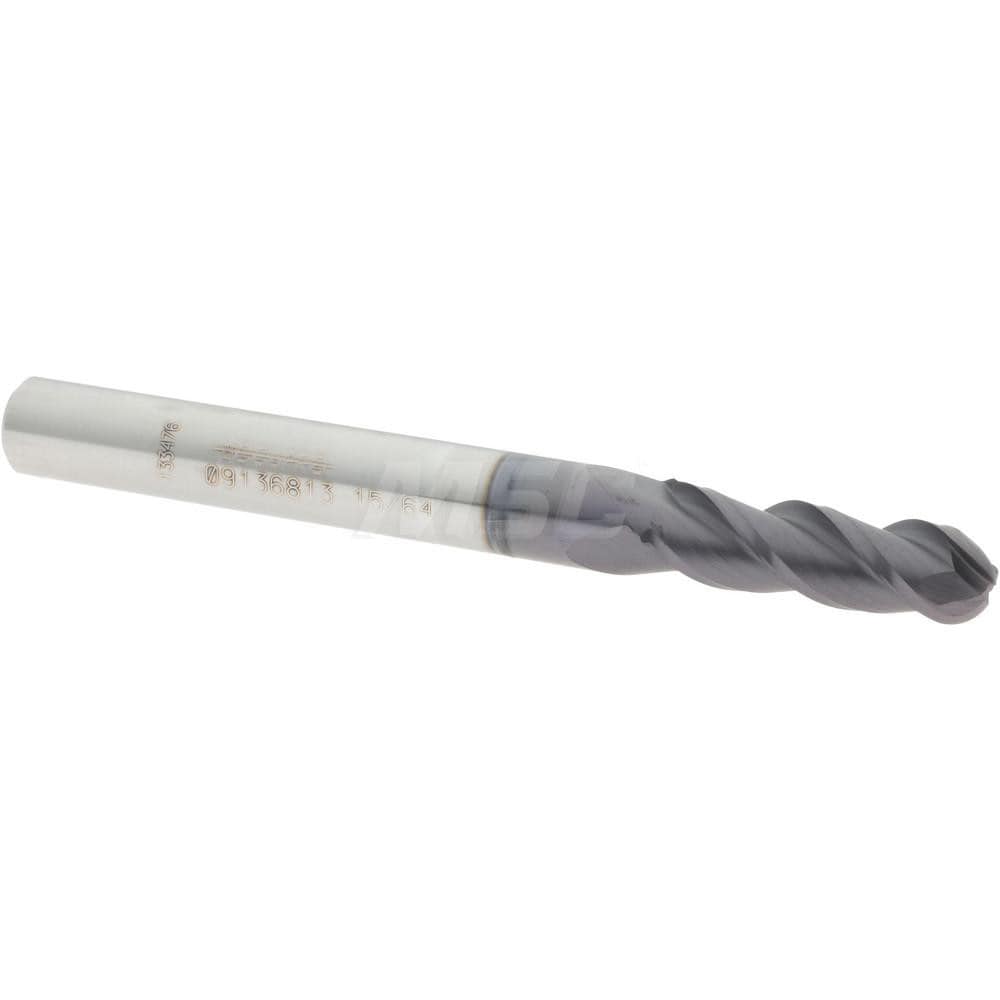 Ball End Mill: 0.2344" Dia, 0.75" LOC, 3 Flute, Solid Carbide