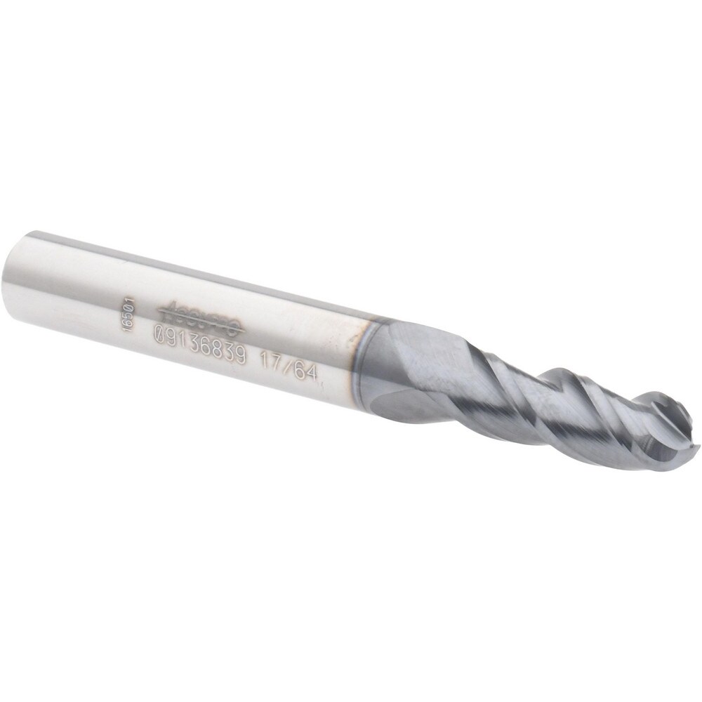 Ball End Mill: 0.2656" Dia, 0.75" LOC, 3 Flute, Solid Carbide