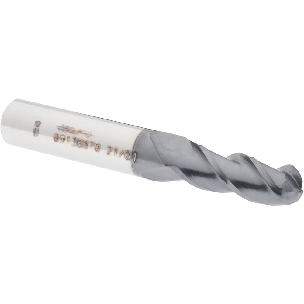 Ball End Mill: 0.3281" Dia, 0.875" LOC, 3 Flute, Solid Carbide