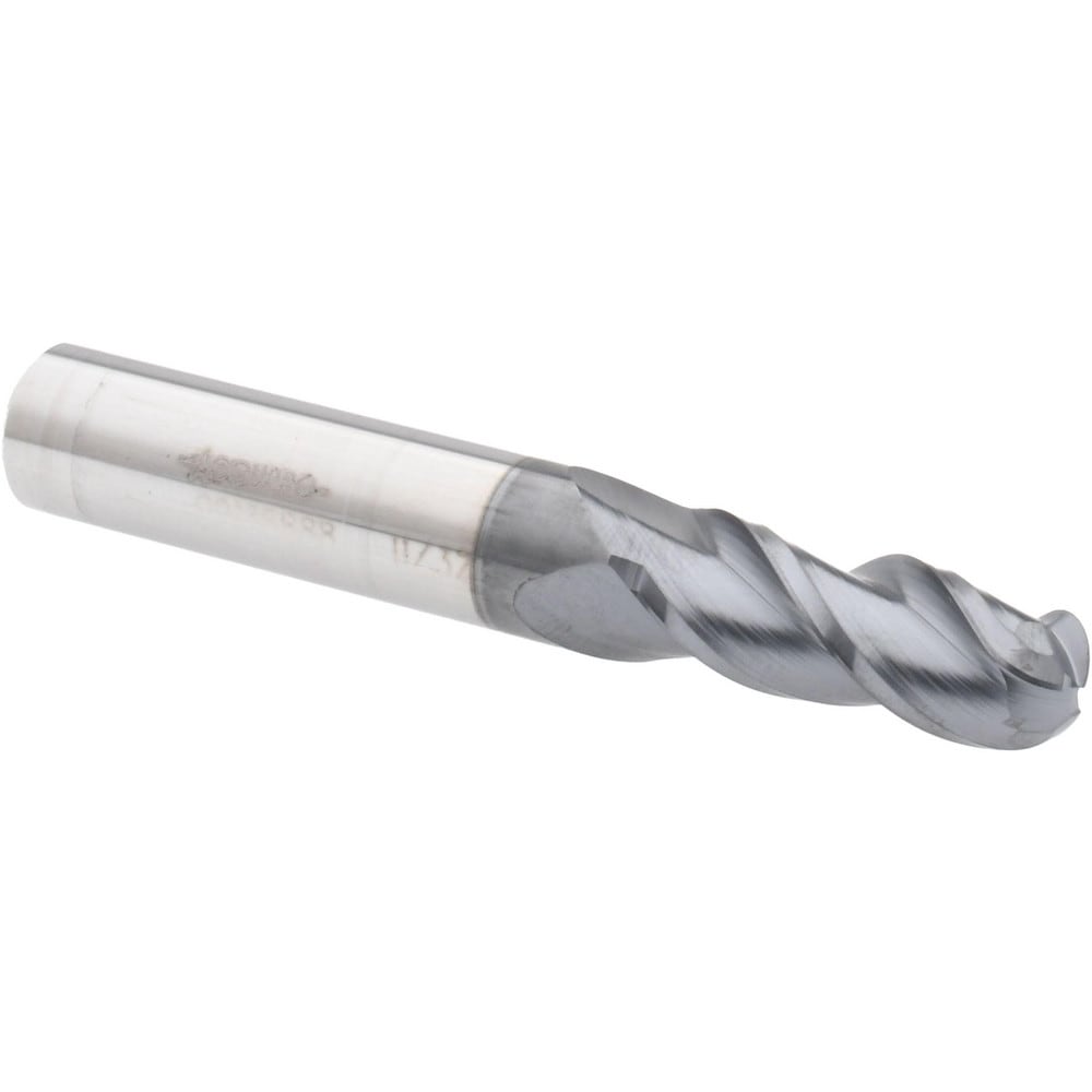 Ball End Mill: 0.3438" Dia, 0.875" LOC, 3 Flute, Solid Carbide