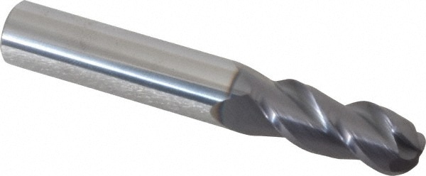 Ball End Mill: 0.3594" Dia, 0.875" LOC, 3 Flute, Solid Carbide