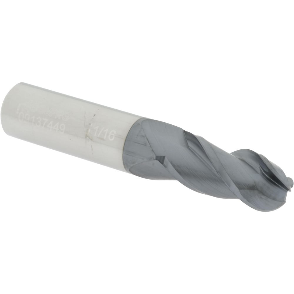 Ball End Mill: 0.6875" Dia, 1.5" LOC, 3 Flute, Solid Carbide