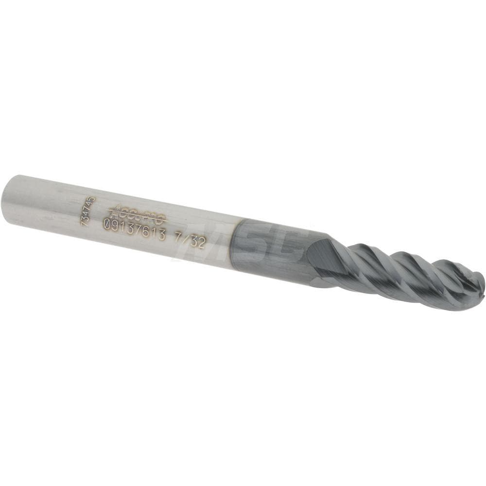 Accupro 12184609 Ball End Mill: 0.2188" Dia, 0.625" LOC, 4 Flute, Solid Carbide Image