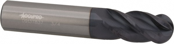 Accupro 12179222 Ball End Mill: 0.1719" Dia, 0.625" LOC, 4 Flute, Solid Carbide 