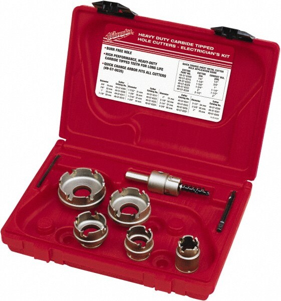 Hole Saw Kit: 7 Pc, 7/8 to 2" Dia