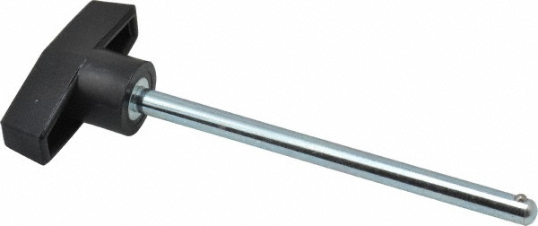 Quick-Release Pin: T-Handle, 1/4" Pin Dia, 4" Usable Length - 4-3/4" OAL, C1010/C1022 Steel, Plastic Handle