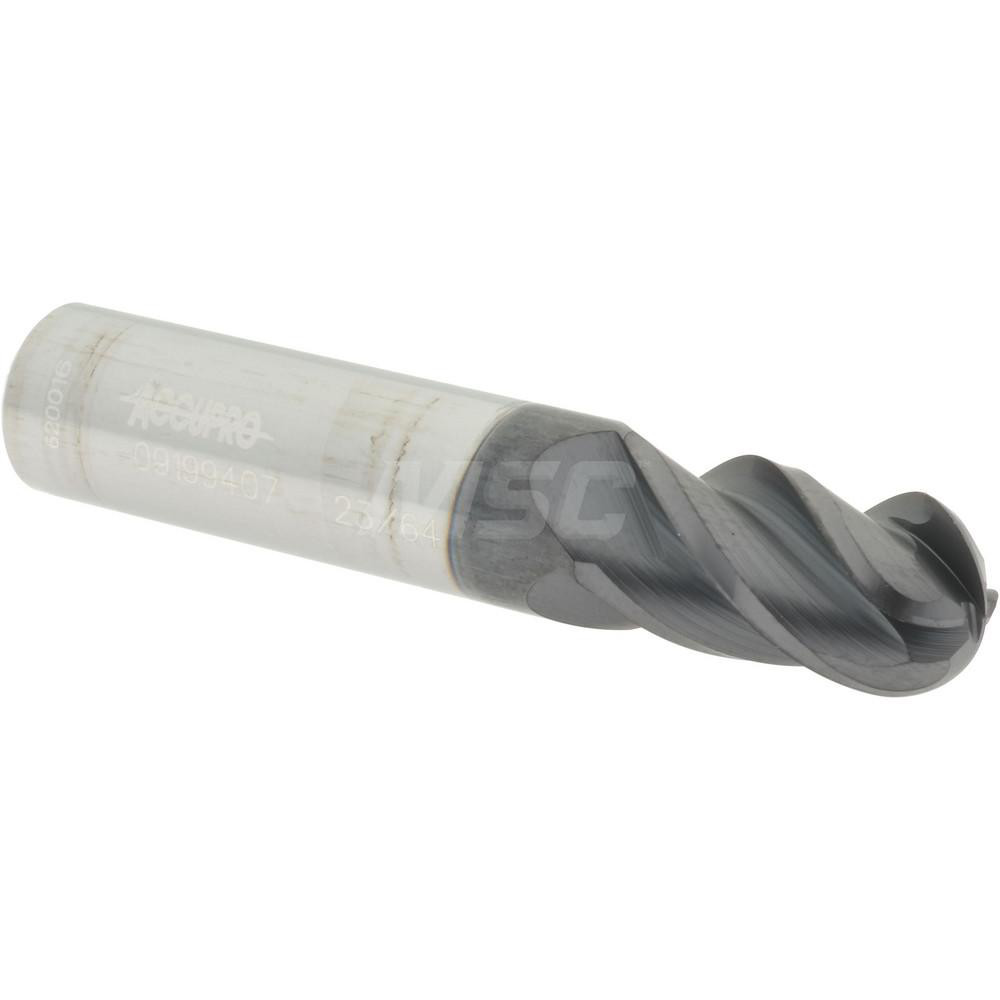 12184807 Ball End Mill: 0.3594" Dia, 0.625" LOC, 4 Flute, Solid Carbide  