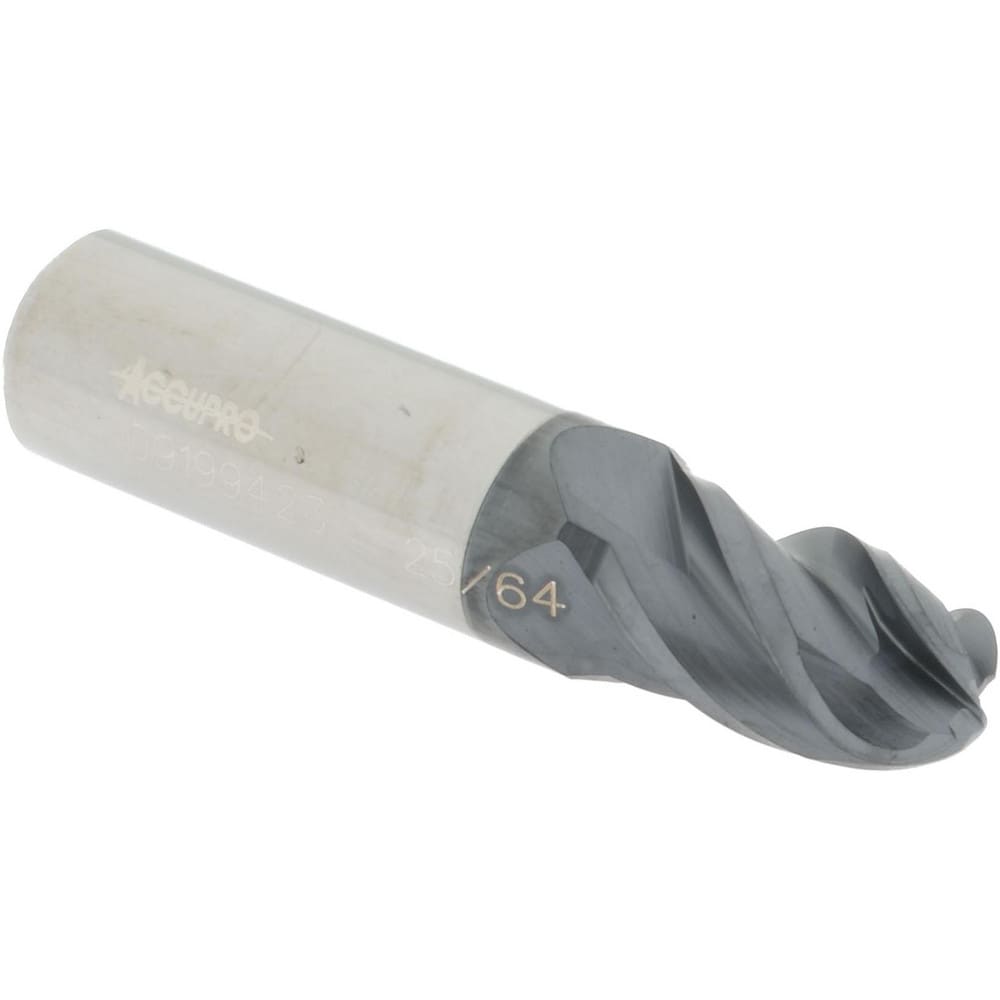 Ball End Mill: 0.3906" Dia, 0.625" LOC, 4 Flute, Solid Carbide