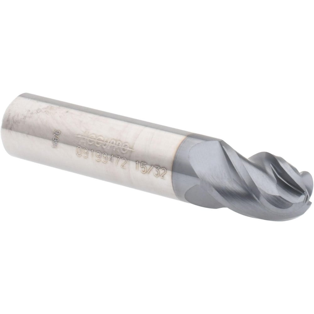 Ball End Mill: 0.4688" Dia, 0.625" LOC, 4 Flute, Solid Carbide