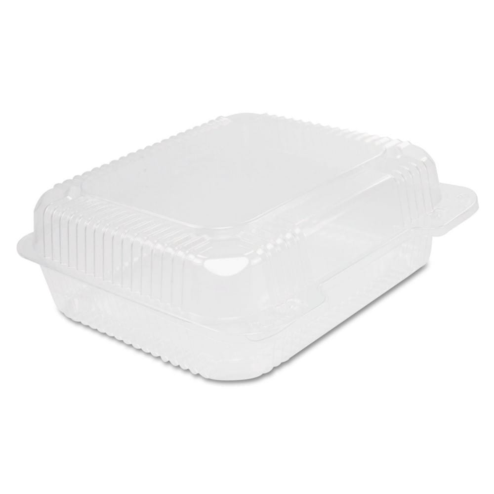 Food Containers; Container Type: Food Storage Container ; Shape: Square ; Overall Height (Decimal Inch): 3.0000 ; Lid Type: Hinged Lid ; Container Material: Plastic ; Color: Clear