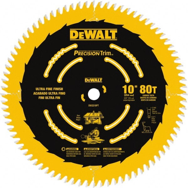 Dewalt DW3218PT Wet & Dry Cut Saw Blade: 10" Dia, 5/8" Arbor Hole, 0.098" Kerf Width, 80 Teeth 