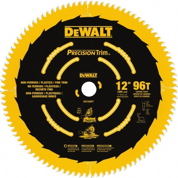 Dewalt DW7296PT Wet & Dry Cut Saw Blade: 12" Dia, 1" Arbor Hole, 0.102" Kerf Width, 96 Teeth 