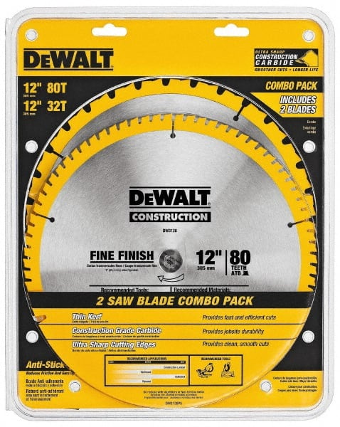 Dewalt DW3128P5 Wet & Dry Cut Saw Blade: 12" Dia, 1" Arbor Hole, 0.095" Kerf Width, 32 & 80 Teeth 