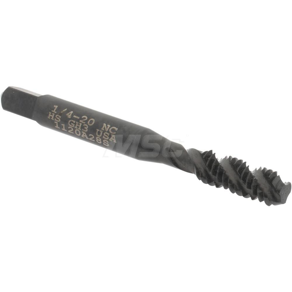 Spiral Flute Tap: 1/4-20 UNC, 3 Flutes, Bottoming, 3B Class of Fit, High Speed Steel, Oxide Coated