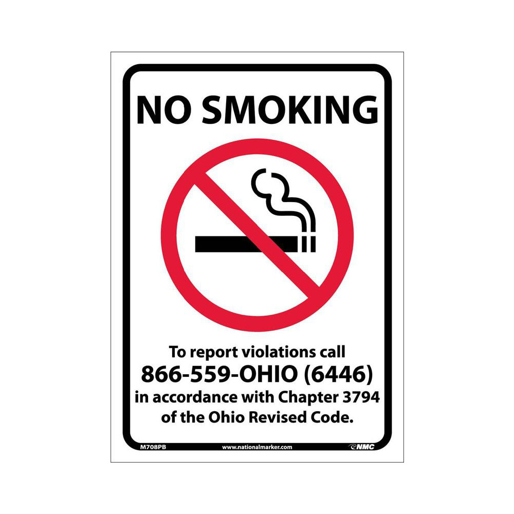 NMC No Smoking To Report Violations Call 866559OHIO (6446) in Accordance with Chapter 3794