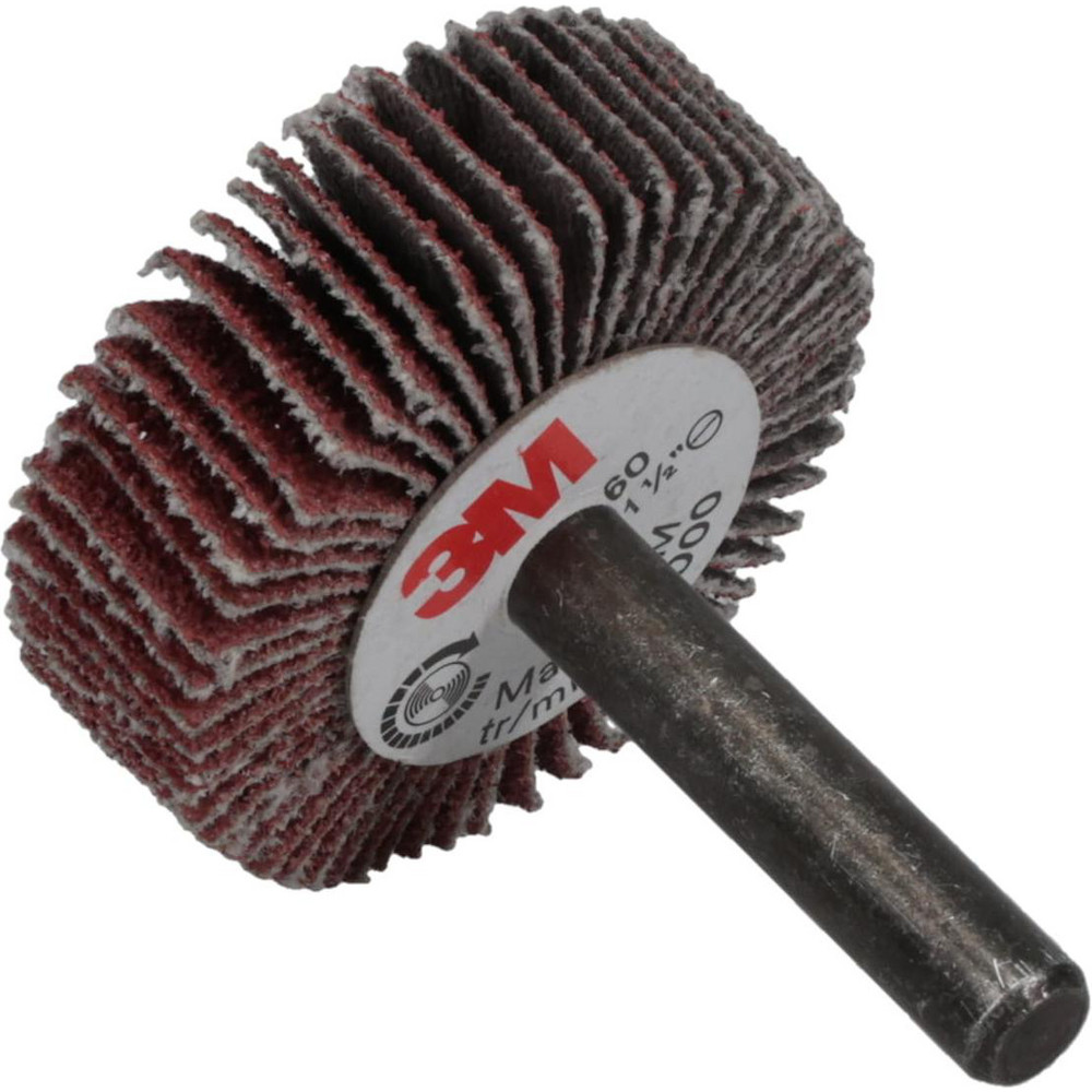 Mounted Flap Wheel: 1-1/2" Dia, 1/2" Face Width, 60 Grit, Aluminum Oxide