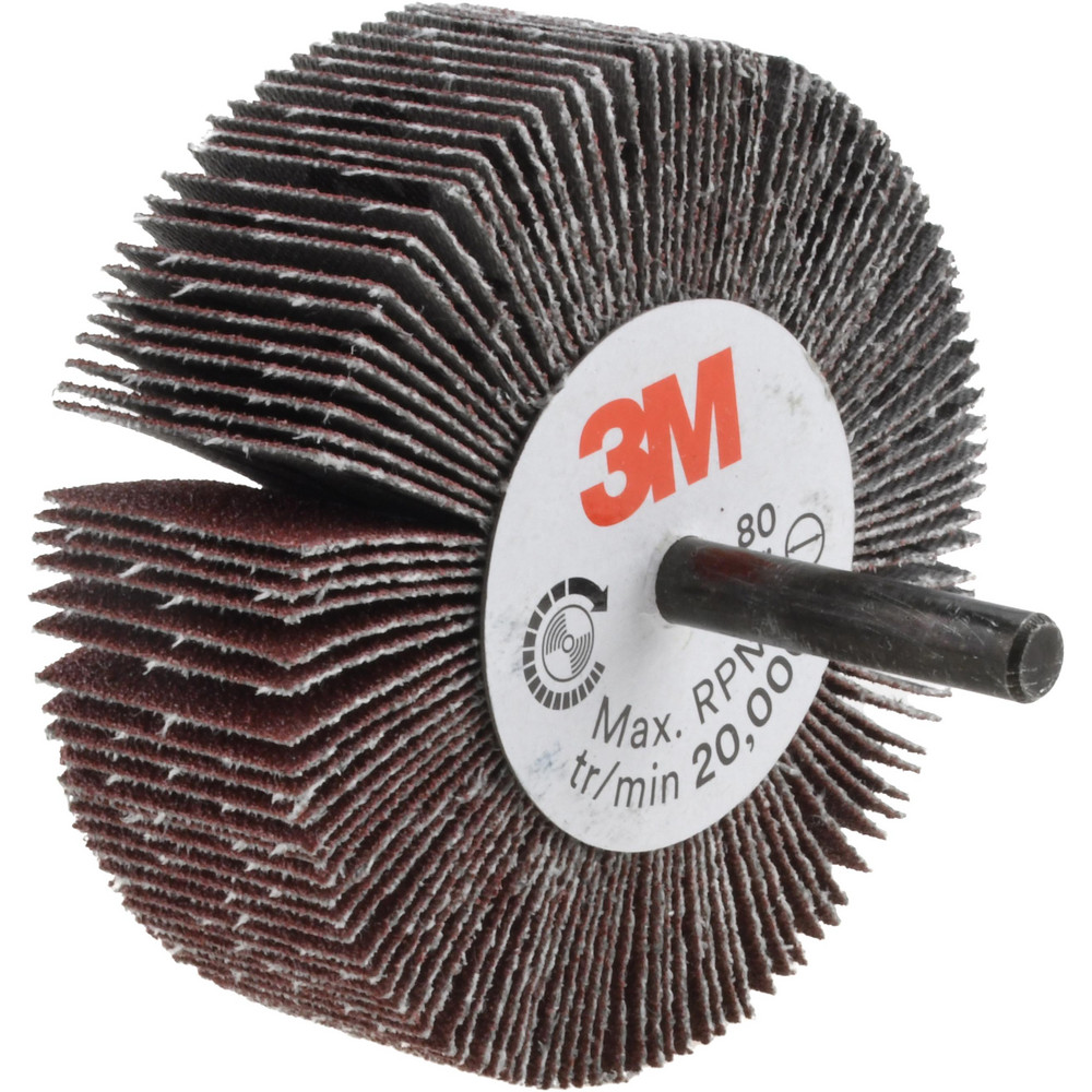 Mounted Flap Wheel: 3" Dia, 1" Face Width, 80 Grit, Aluminum Oxide