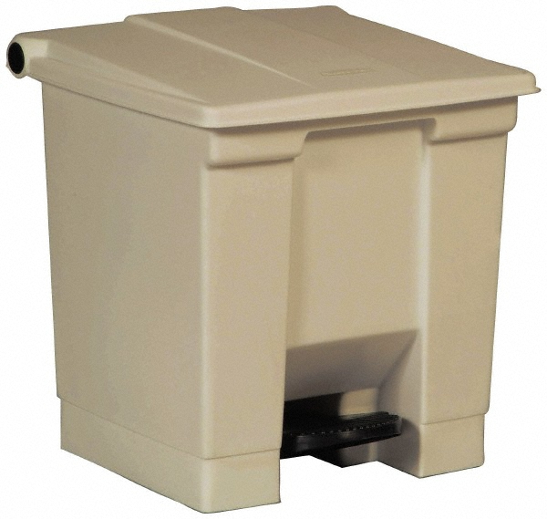 8 Gal Rectangle Unlabeled Trash Can - 17-1/8" High x 16-1/4" Long x 15-3/4" Wide, White, High-Density Polyethylene (Base), Polypropylene (Lid)