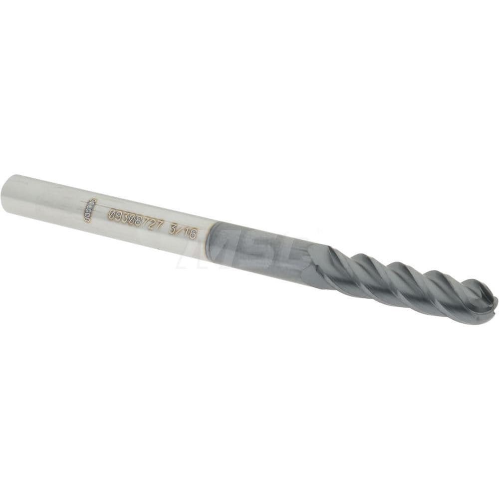 Accupro 12184867 Ball End Mill: 0.1875" Dia, 0.75" LOC, 4 Flute, Solid Carbide 