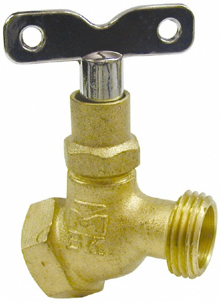 3/4" Pipe, 125 psi WOG Rating, Brass Hose Bibb, Stop Valve - Loose Key Handle, FNPT x GHT End Connections