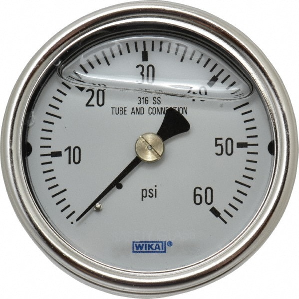 Wika 9832127 Pressure Gauge: 2-1/2" Dial, 0 to 60 psi, 1/4" Thread, NPT, Center Back Mount Image