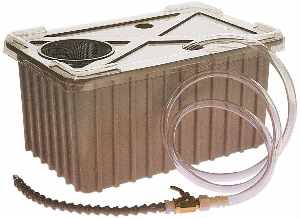 5 Gallon Tank Capacity, 1/4" Nozzle Dia, 6' Coolant Line, Polyethylene Tank, Flexible Nozzle, Flood Coolant System - 16-9/16" Tank Length x 10-15/16" Tank Width x 8" Tank Height, Pump not Included