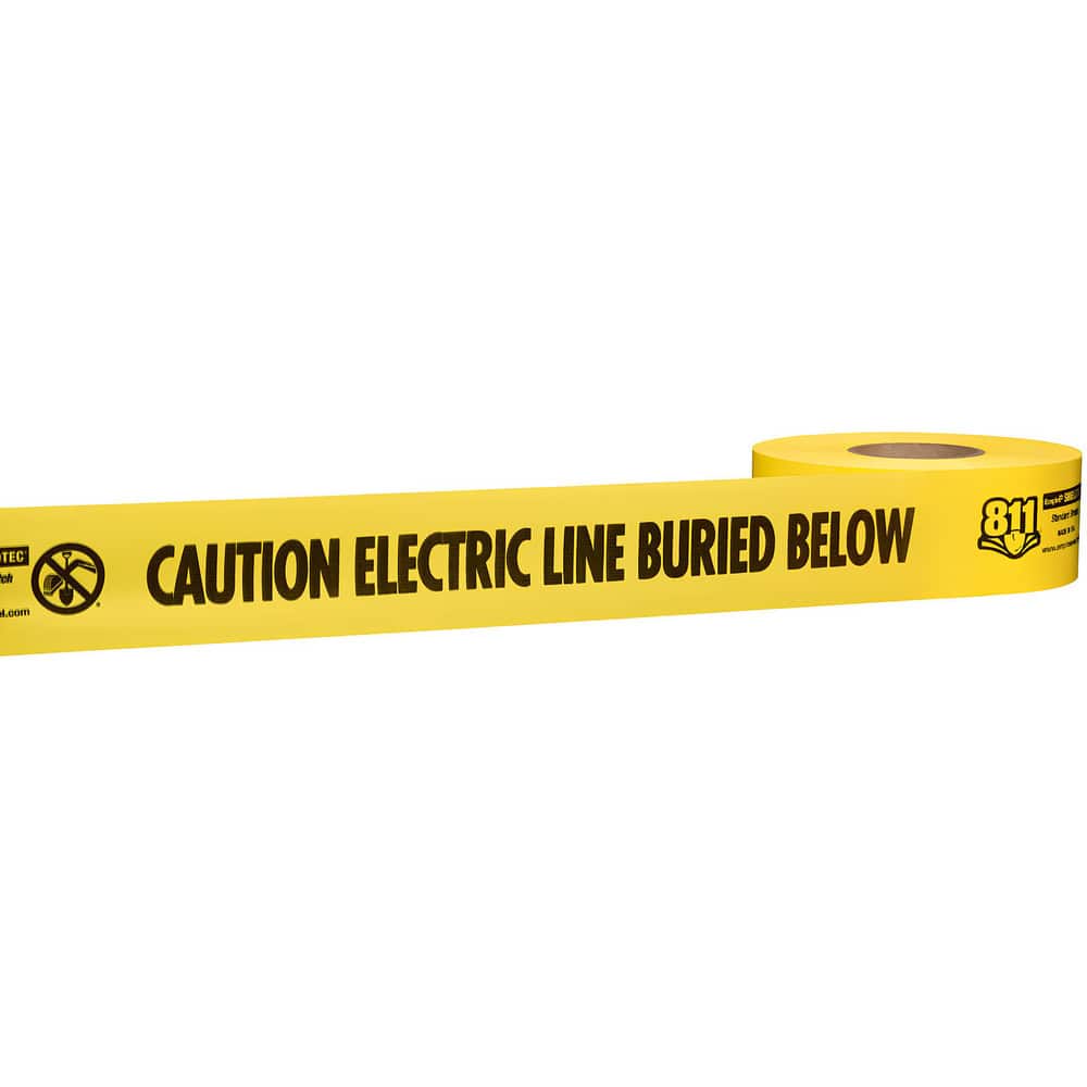 Underground Utility Marking Tape; Tape Type: Detectable ; APWA Color Meaning: Electric Power Lines, Cables, Conduit & Lighting Cables ; Legend Color: Yellow ; Legend: CAUTION ELECTRIC LINE BURIED BELOW ; Roll Width: 3 ; Roll Length (Feet): 1000.00