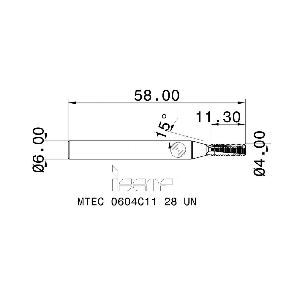 Iscar Helical Flute Thread Mill 1/428, Internal, 3 Flute, 6.00 mm