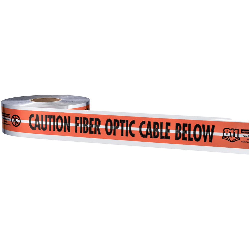 Underground Utility Marking Tape; Tape Type: Detectable ; APWA Color Meaning: Electric Power Lines, Cables, Conduit & Lighting Cables ; Legend Color: Orange ; Legend: CAUTION FIBER OPTIC CABLE BELOW ; Roll Width: 3 ; Roll Length (Feet): 1000.00
