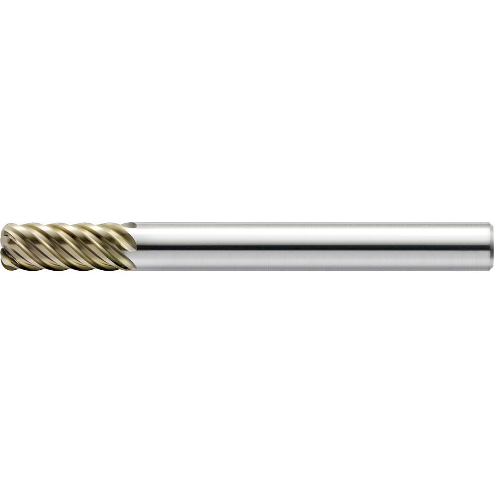 US Union Tool Corner Radius End Mill: 8.00 mm Dia, 19.00 mm LOC, 1.00 mm Radius, 6 Flute, Solid Carbide - 70.00 mm OAL, 8.00 mm Shank Dia, 45 deg