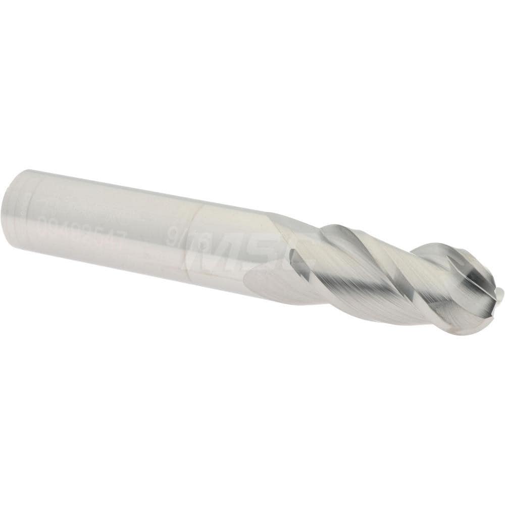 Ball End Mill: 0.5625" Dia, 1.25" LOC, 3 Flute, Solid Carbide