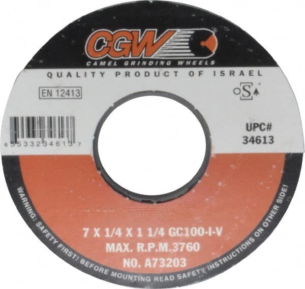CGW Abrasives 34613 Surface Grinding Wheel: 7" Dia, 1/4" Thick, 1-1/4" Hole, 100 Grit, I Hardness 