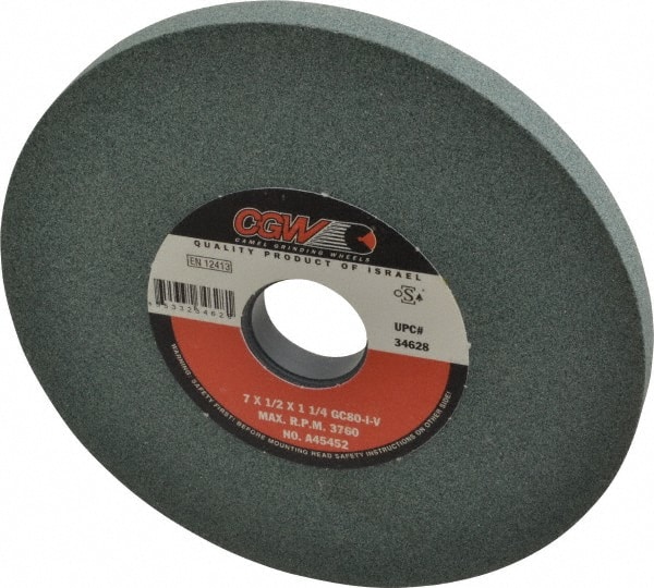 CGW Abrasives 34628 Surface Grinding Wheel: 7" Dia, 1/2" Thick, 1-1/4" Hole, 80 Grit, I Hardness 