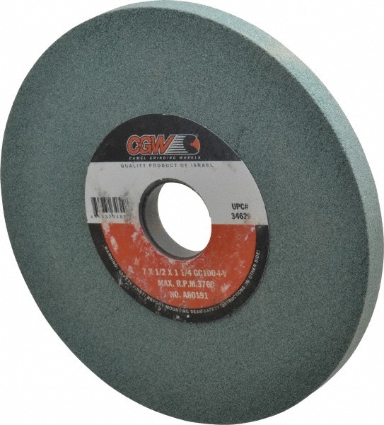 CGW Abrasives 34629 Surface Grinding Wheel: 7" Dia, 1/2" Thick, 1-1/4" Hole, 100 Grit, I Hardness 