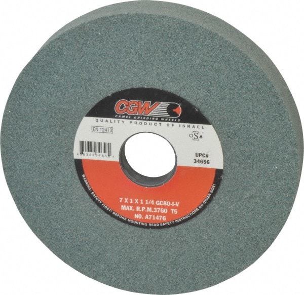 CGW Abrasives 34656 Surface Grinding Wheel: 7" Dia, 1" Thick, 1-1/4" Hole, 80 Grit, I Hardness 
