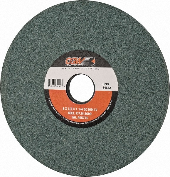 CGW Abrasives 34682 Surface Grinding Wheel: 8" Dia, 1/2" Thick, 1-1/4" Hole, 100 Grit, I Hardness 