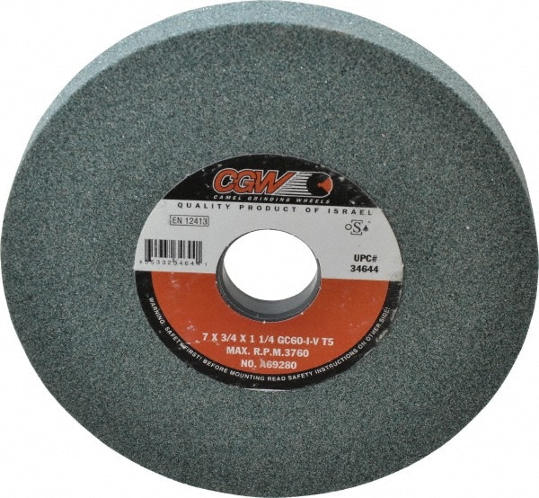 CGW Abrasives 34644 Surface Grinding Wheel: 7" Dia, 3/4" Thick, 1-1/4" Hole, 60 Grit, I Hardness 