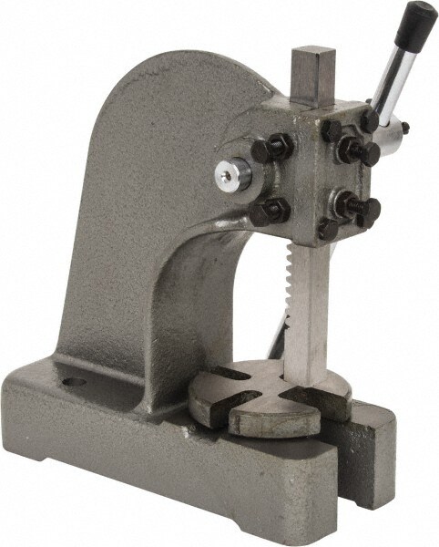 Pneumatic Arbor Press: 3/4" Ram, 3-1/4" Throat Depth, 1/2 Ton Pressure, 7-1/2" Stroke, 4-1/2" Max Work Height
