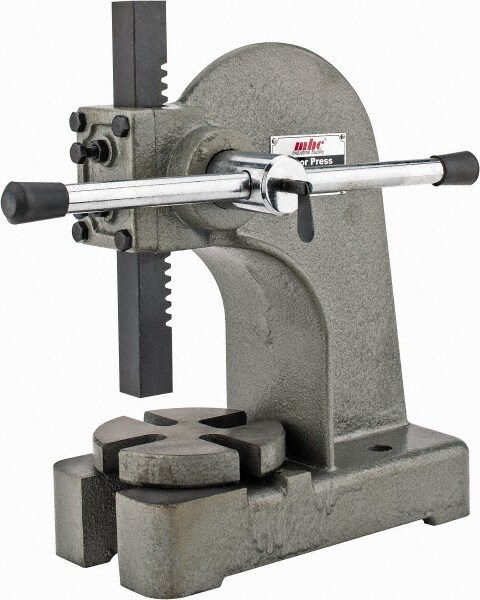 Pneumatic Arbor Press: 1" Ram, 4" Throat Depth, 1 Ton Pressure, 9-1/2" Stroke, 5-1/4" Max Work Height