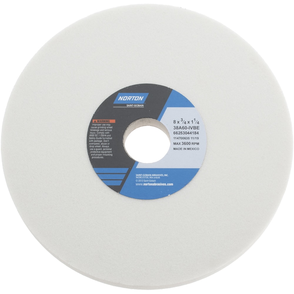 Norton 66253044184 Surface Grinding Wheel: 8" Dia, 3/4" Thick, 1-1/4" Hole, 60 Grit, I Hardness Image