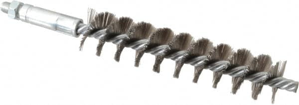 Double Stem/Single Spiral Tube Brush: 7/8" Dia, 6-1/4" OAL, Stainless Steel Bristles
