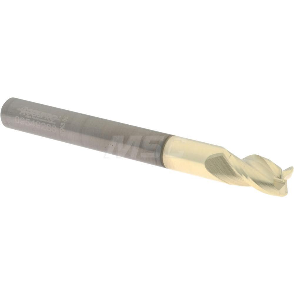 Accupro 35025006030C5 Corner Radius End Mill: 1/4" Dia, 3/8" LOC, 0.03" Radius, 3 Flutes, Solid Carbide 