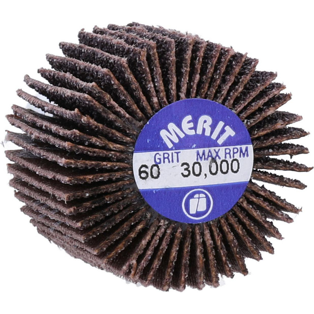 Mounted Flap Wheel: 1" Dia, 1" Face Width, 60 Grit, Aluminum Oxide - 1/4" Shank Dia, Coated, Medium Grade, 30000 Max RPM