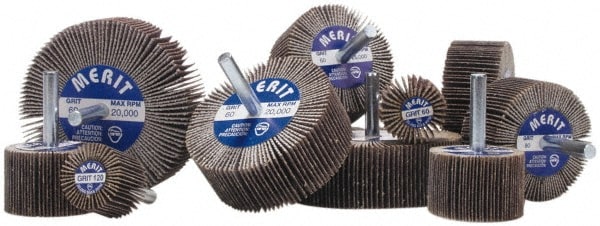Mounted Flap Wheel: 1" Face Width, 60 Grit, Aluminum Oxide