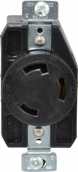 250 VAC, 30 Amp, L6-30R NEMA, Self Grounding Receptacle - 2 Poles, 3 Wire, Female End, Black
