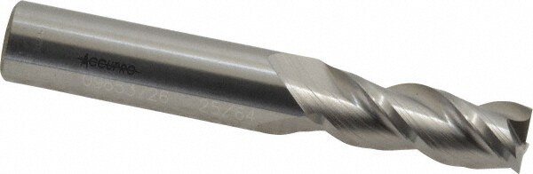 Accupro 12182040 Square End Mill: 25/64 Dia, 1 LOC, 7/16 Shank Dia, 2-3/4 OAL, 3 Flutes, Solid Carbide 