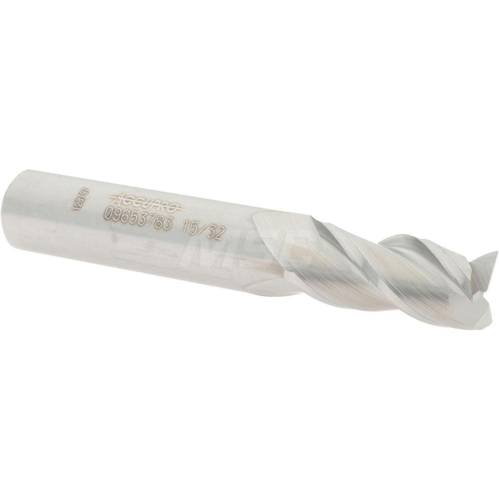 Accupro 12182055 Square End Mill: 15/32 Dia, 1 LOC, 1/2 Shank Dia, 3 OAL, 3 Flutes, Solid Carbide 