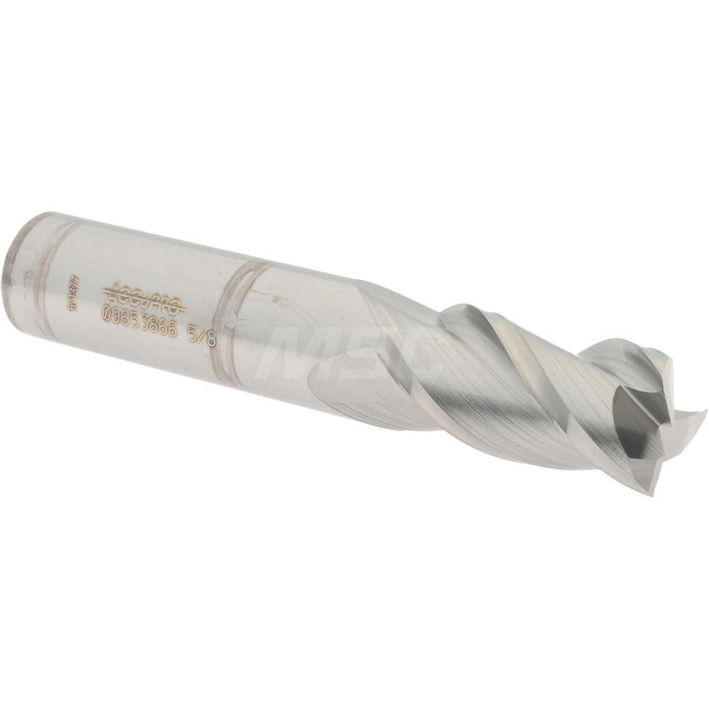 Accupro 12182091 Square End Mill: 5/8 Dia, 1-1/4 LOC, 5/8 Shank Dia, 3-1/2 OAL, 3 Flutes, Solid Carbide 