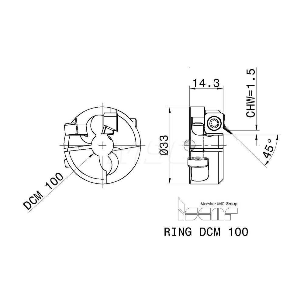 Iscar Series ChamDrill, 0.394" ID, 32mm Overall Diam, 14.5mm OAL