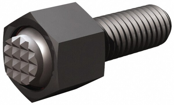 5/16-24, 1-1/2" Thread Length, 5/16" Ball Diam, Serrated Ball Pad Surface, Alloy Steel, Black Oxide, Hex Head, Swivel Action Gripper Assemblies